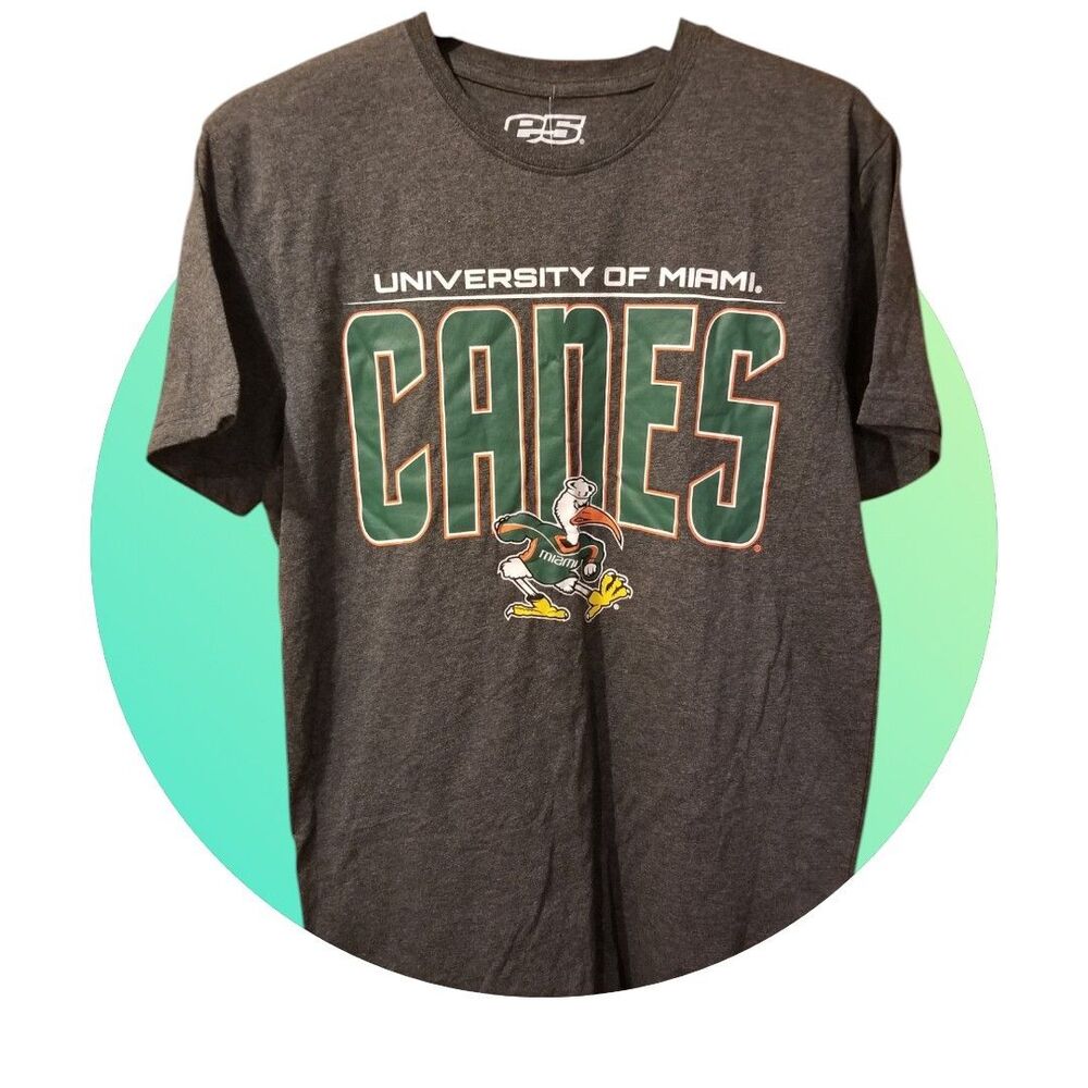 University of Miami Hurricanes Tee Shirt Canes New Tgas Gray Size Large